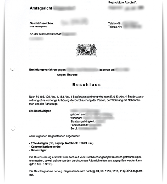 Richterlicher Beschluss Hausdurchsuchung