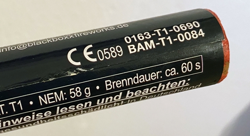 Beispiel einer CE Nummer bei pyrotechnischen Gegenständen